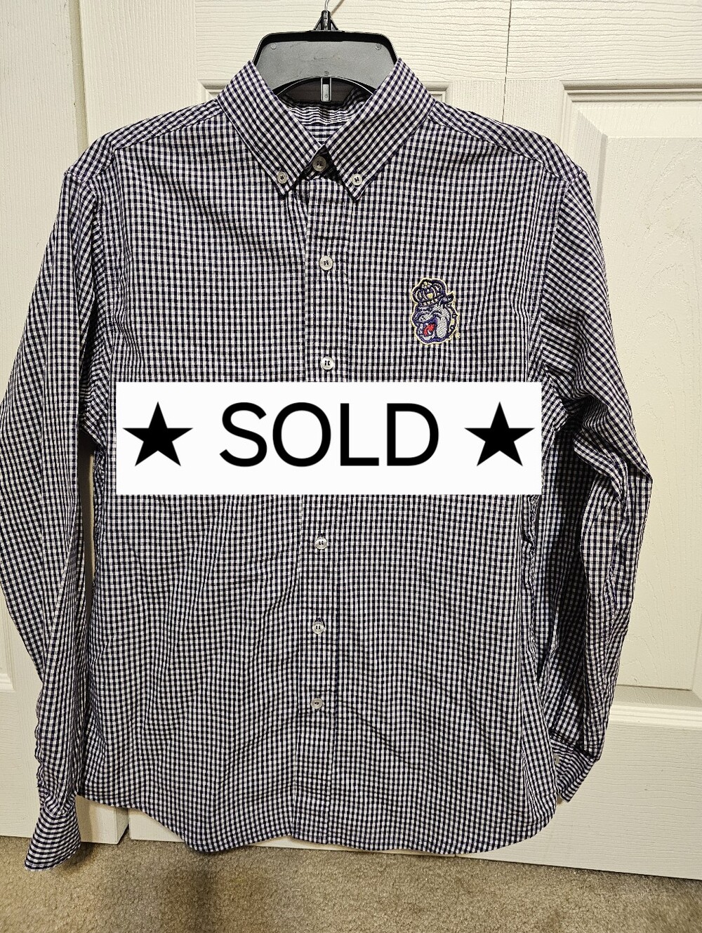 James Madison University JMU Dukes Gingham Button Down Shirt - Men's Slim Med?